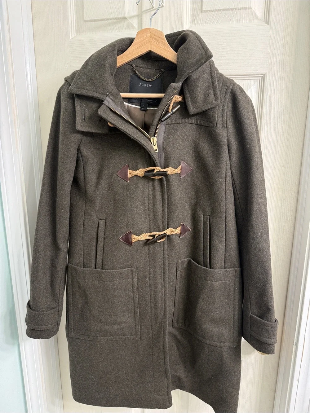 J. Crew Olive Green Melton Wool Toggle Pea Coat